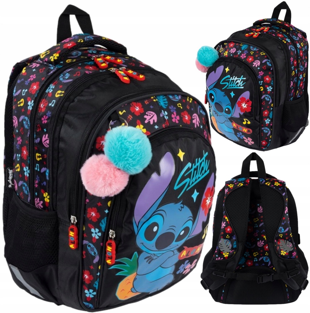 Školský batoh St.Right BPL58STITCH BLACK ALOHA s 4 priehradkami