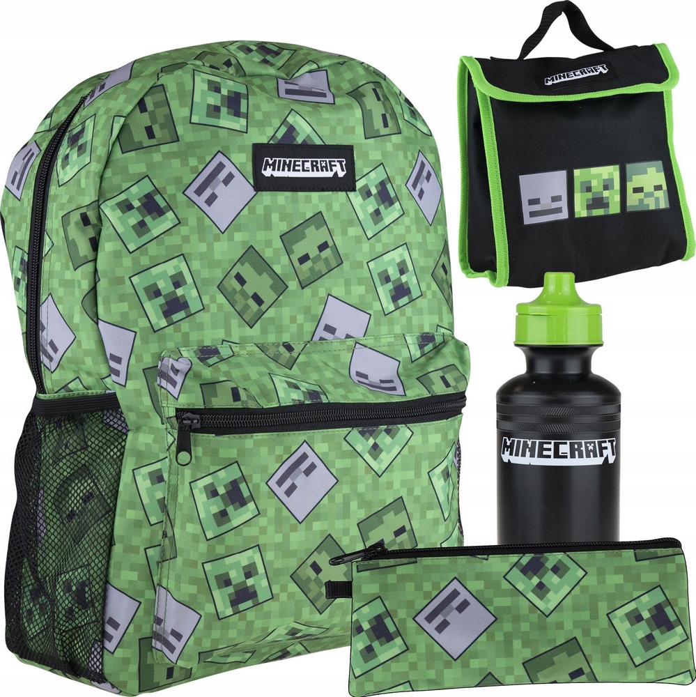 Astra Minecraft Zelený Školský Set: Batoh + Fľaša + Desiatová Taška + Peračník
