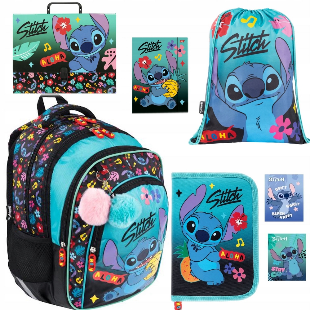 Viacdielny školský batoh Stitch Aloha Mint s príslušenstvom pre 1.-3. ročník
