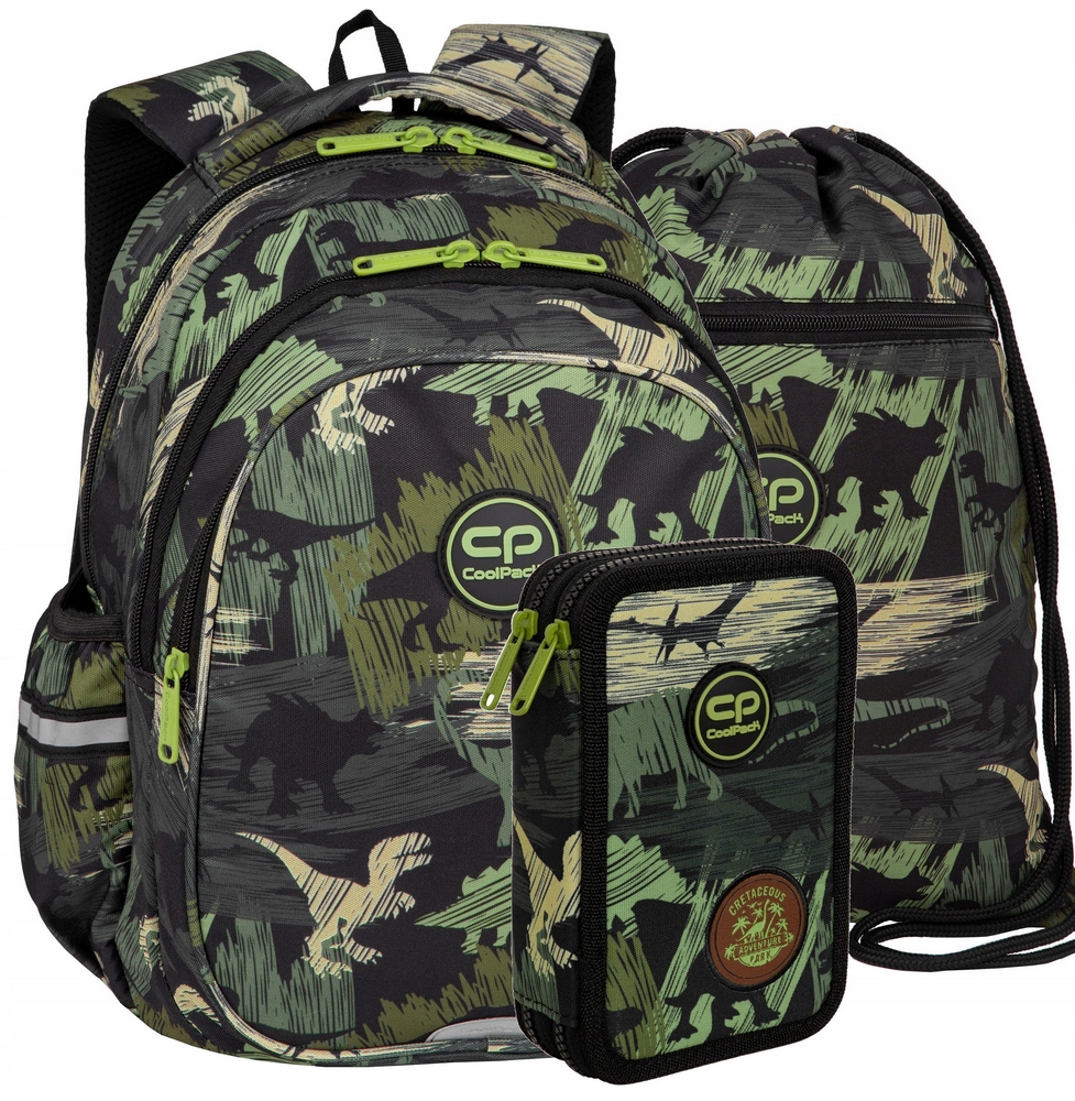 Školský batoh CoolPack Jerry pre chlapcov s výbavou – set s dinosaurami