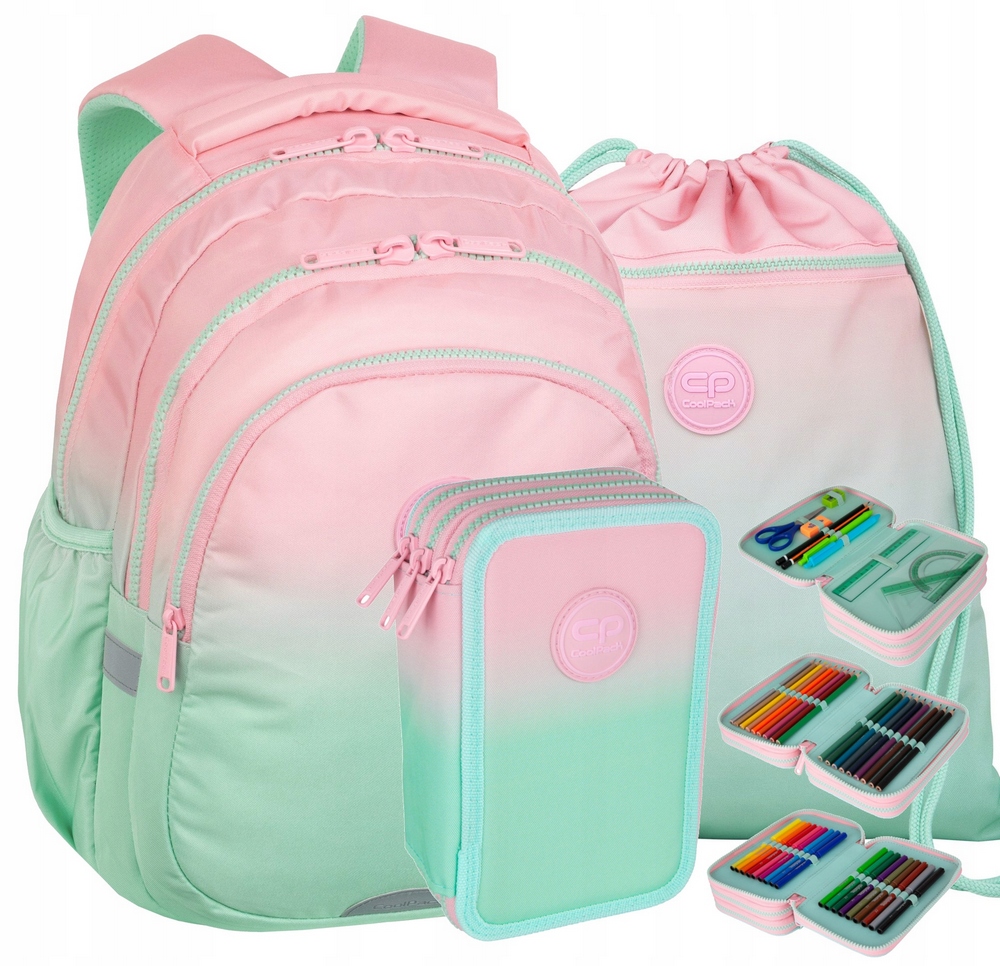 Školský batoh CoolPack Gradient Strawberry pre dievčatá - sada s puzdrom a vreckom
